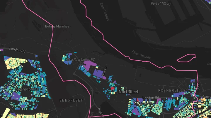 House price heatmap showing property values across Northfleet