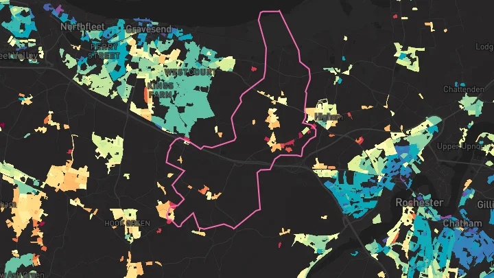 House price heatmap showing property values across Shorne