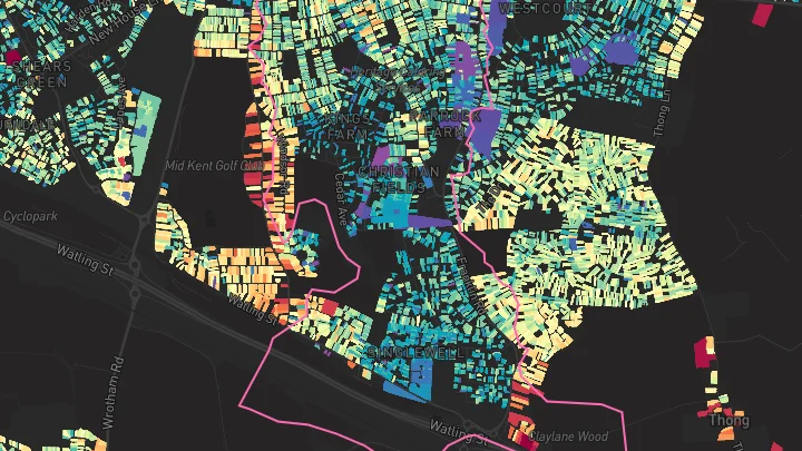 House price heatmap showing property values across Gravesend