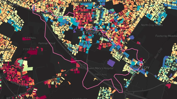 House price heatmap showing property values across Sidcup