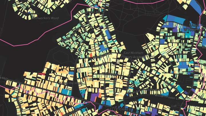 House price heatmap showing property values across Welling