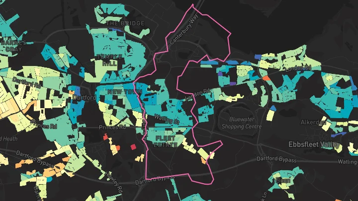 House price heatmap showing property values across Dartford