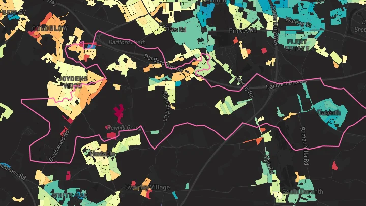 House price heatmap showing property values across Dartford