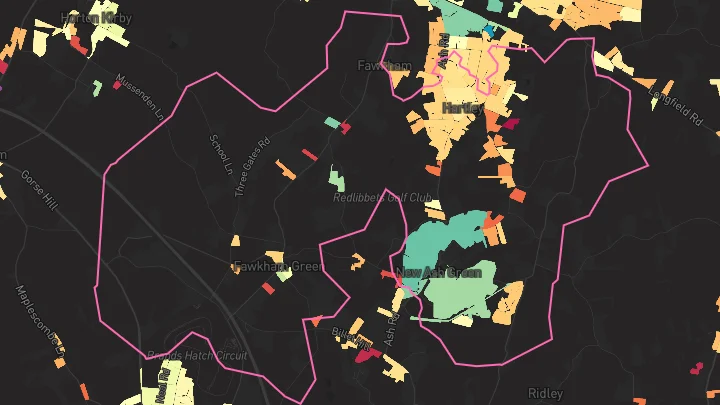 House price heatmap showing property values across New Ash Green