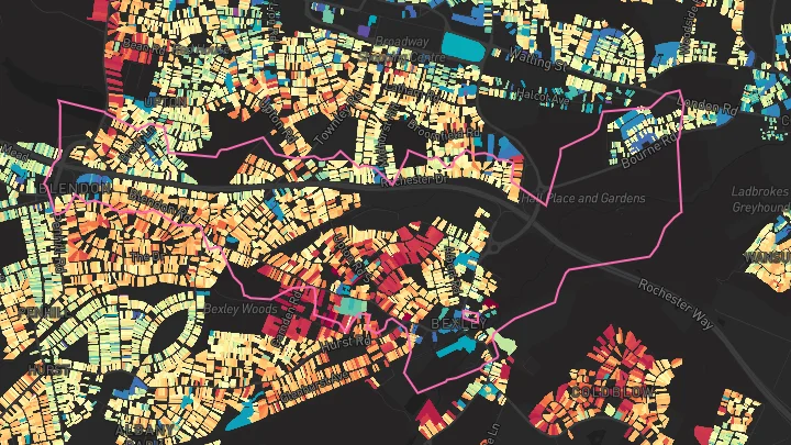 House price heatmap showing property values across Bexley