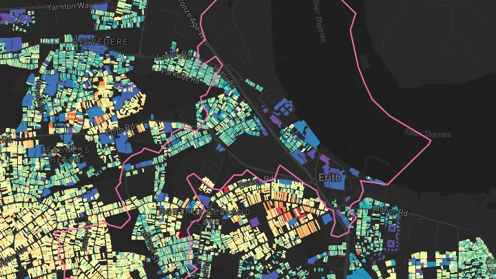 House price heatmap showing property values across Erith