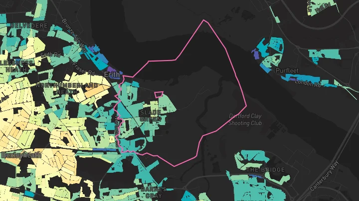 House price heatmap showing property values across Slade Green