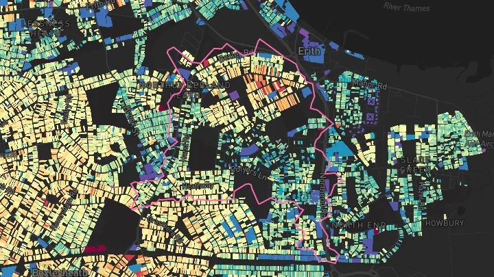 House price heatmap showing property values across Erith