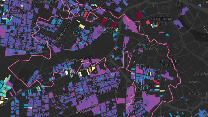 House price heatmap showing property values across Derby