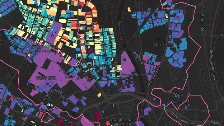 House price heatmap showing property values across Derby