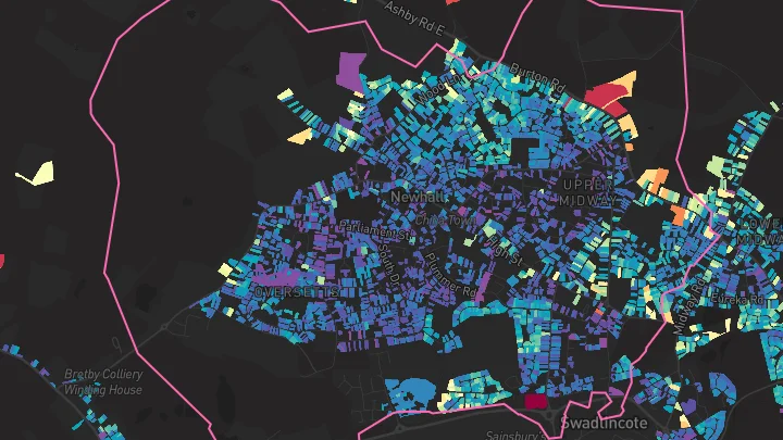 House price heatmap showing property values across Newhall