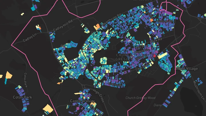 House price heatmap showing property values across Church Gresley