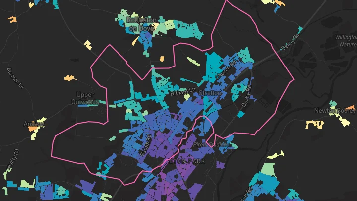 House price heatmap showing property values across Stretton