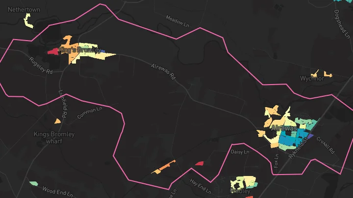 House price heatmap showing property values across Alrewas