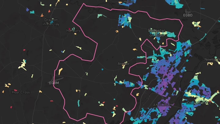 House price heatmap showing property values across Tutbury