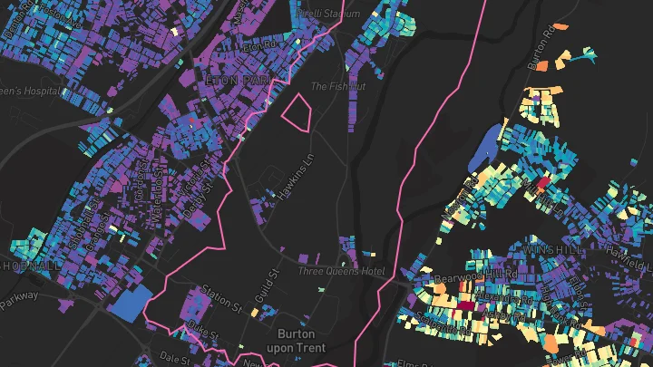 House price heatmap showing property values across Burton-On-Trent