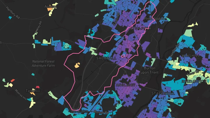 House price heatmap showing property values across Burton-On-Trent