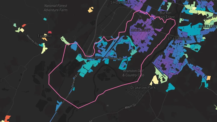 House price heatmap showing property values across Branston