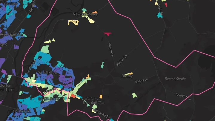 House price heatmap showing property values across Burton-On-Trent