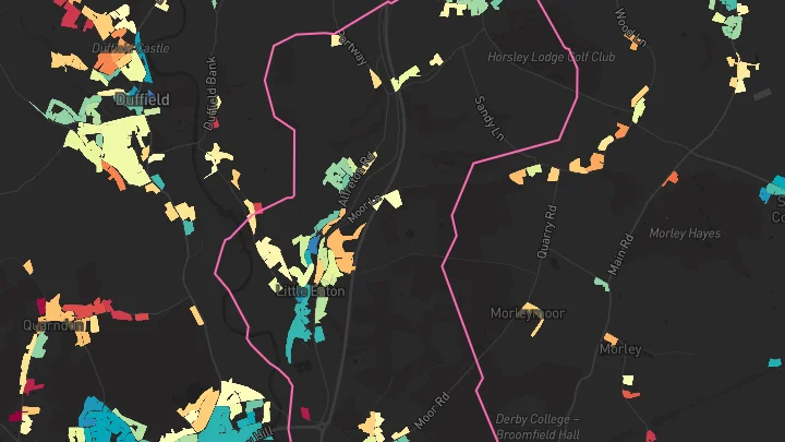 House price heatmap showing property values across Little Eaton