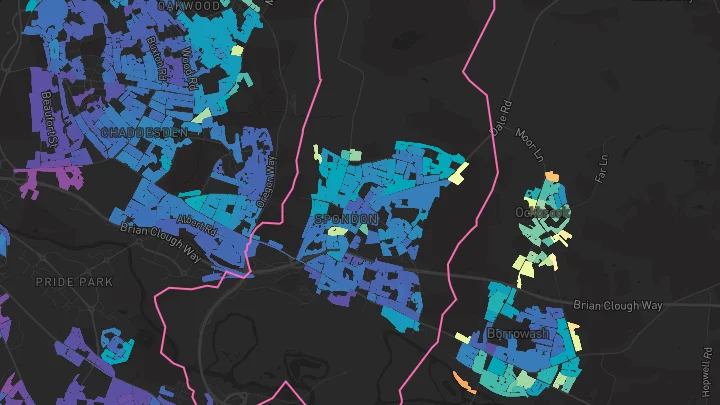 House price heatmap showing property values across Spondon
