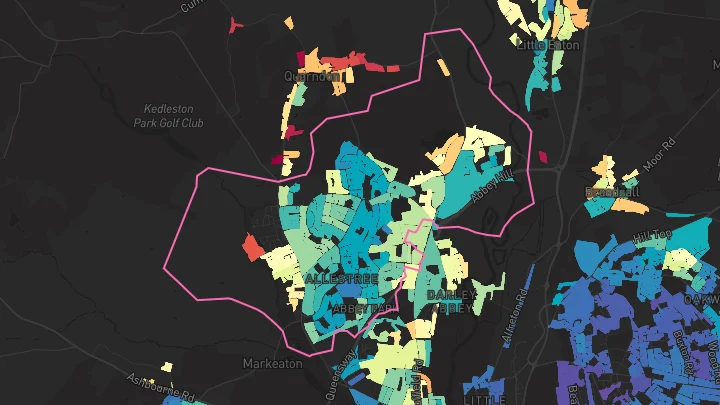 House price heatmap showing property values across Allestree