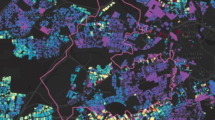 House price heatmap showing property values across Derby