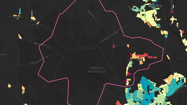 House price heatmap showing property values across Quarndon