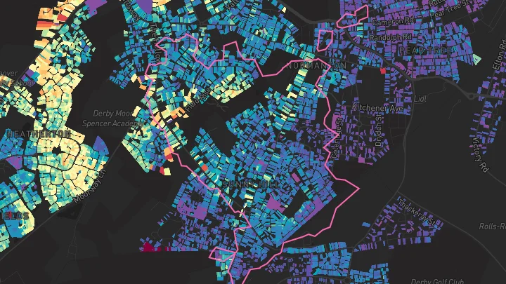 House price heatmap showing property values across Littleover