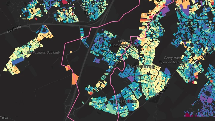 House price heatmap showing property values across Littleover