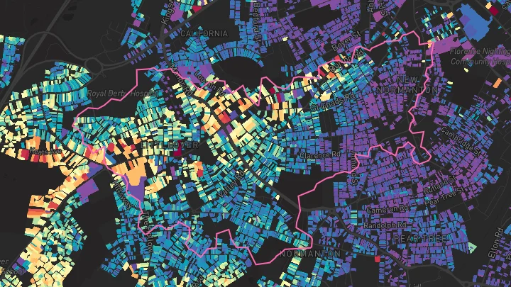 House price heatmap showing property values across Derby
