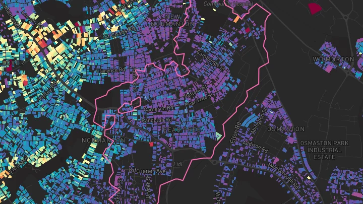 House price heatmap showing property values across Derby