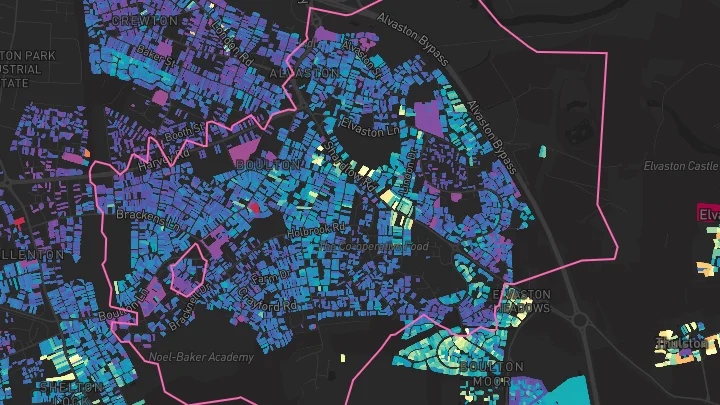 House price heatmap showing property values across Alvaston