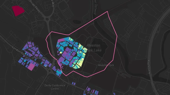 House price heatmap showing property values across Derby