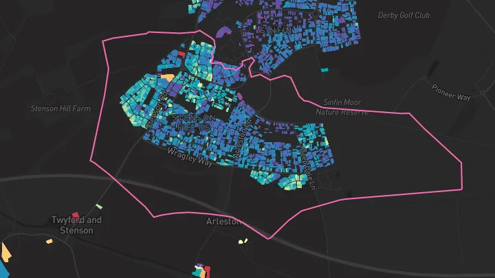 House price heatmap showing property values across Stenson Fields