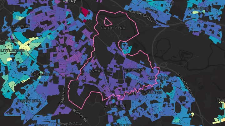 House price heatmap showing property values across Alvaston