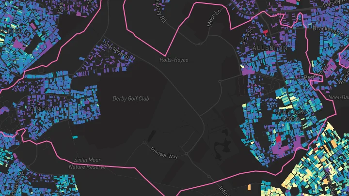 House price heatmap showing property values across Sinfin