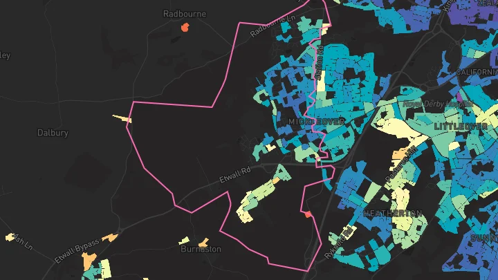 House price heatmap showing property values across Mickleover