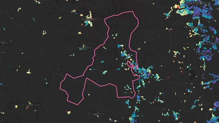 House price heatmap showing property values across Darley Dale