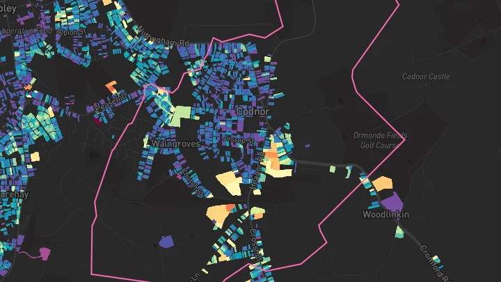 House price heatmap showing property values across Codnor