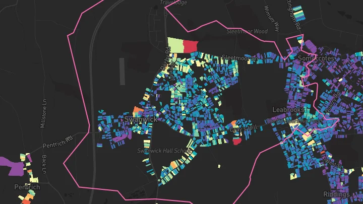 House price heatmap showing property values across Swanwick