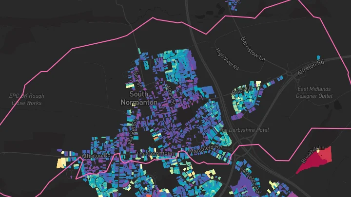 House price heatmap showing property values across South Normanton