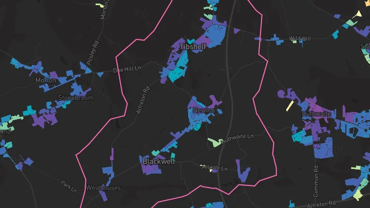 House price heatmap showing property values across Tibshelf