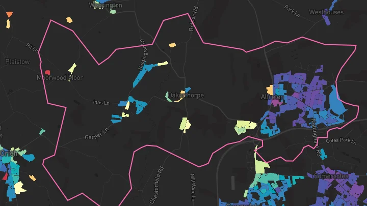 House price heatmap showing property values across Alfreton