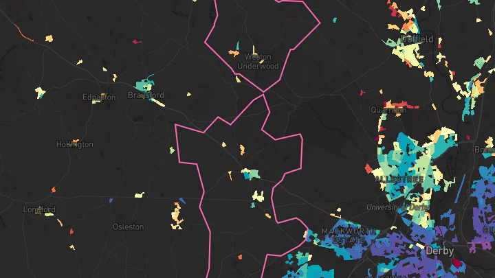 House price heatmap showing property values across Kirk Langley