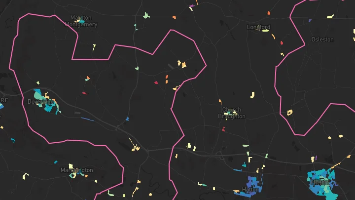 House price heatmap showing property values across Doveridge