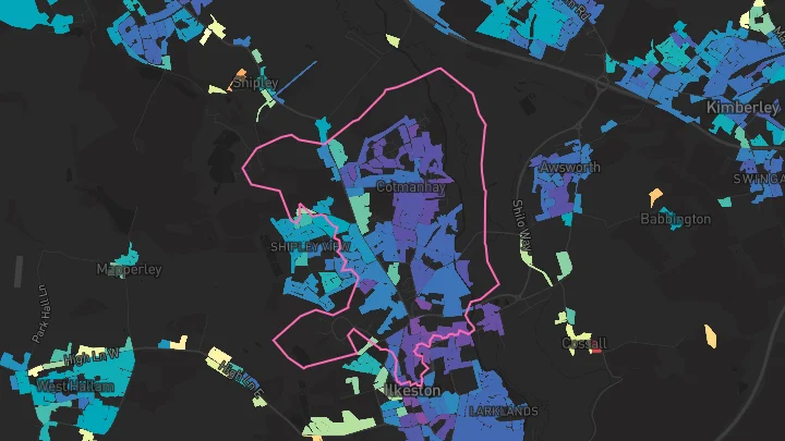 House price heatmap showing property values across Ilkeston