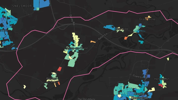 House price heatmap showing property values across Aston On Trent