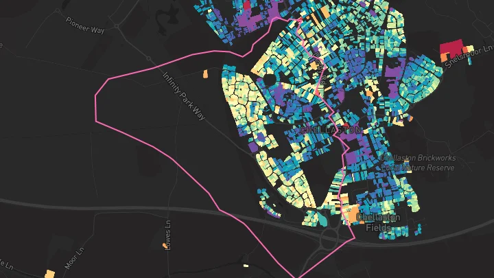House price heatmap showing property values across Chellaston