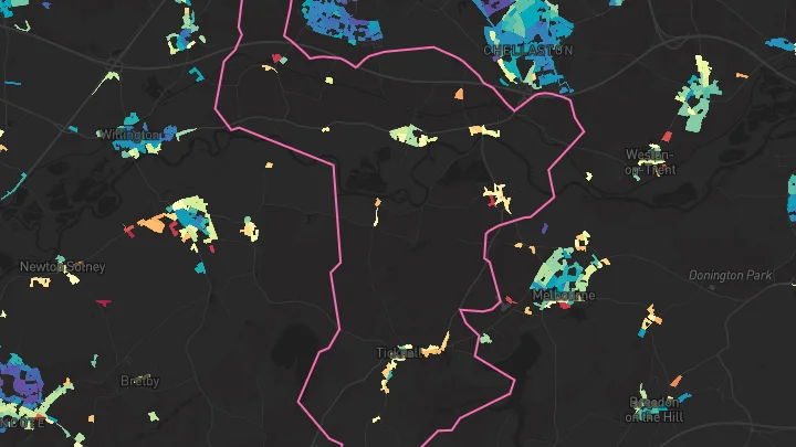 House price heatmap showing property values across Ticknall